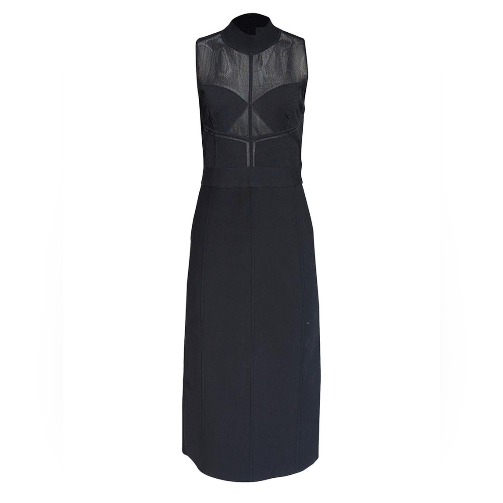 HERVE LEGER Sheer Intarsia Bustier Midi Bodycon Dress Black Size S Org $1,390